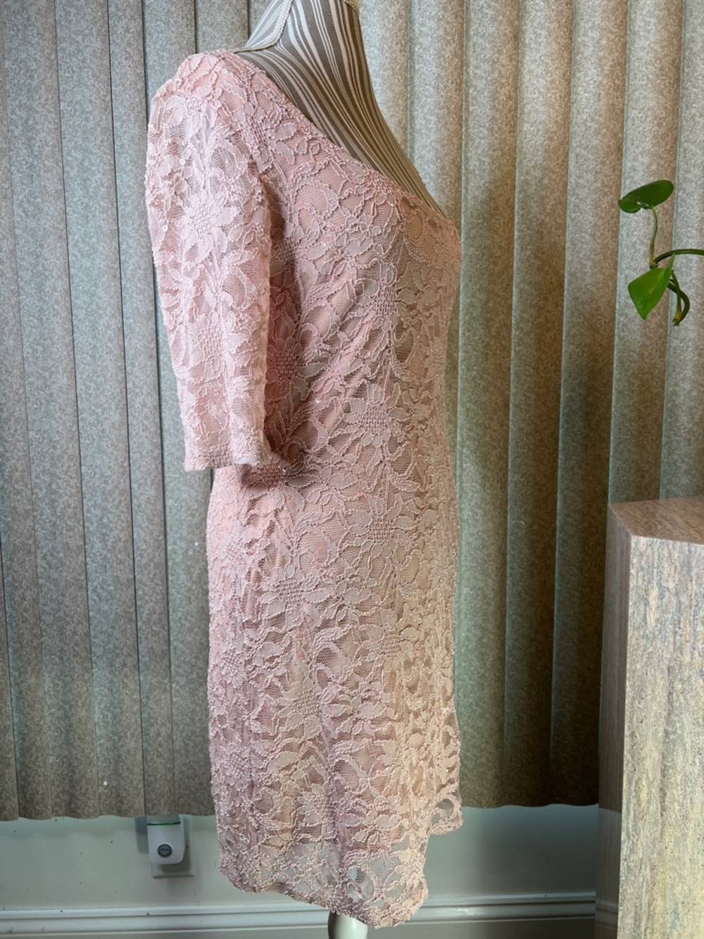 Reign On sexy Blush Pink Lace Midi Dress with Scoop Neck cutout back, S-L